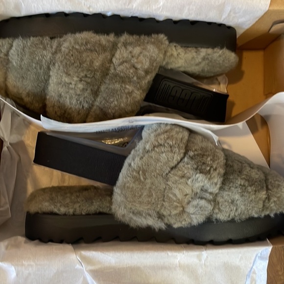 UGG Super Fluff Fur Slip On Slipper Mules Burnt Olive NEW Size 6 - Picture 5 of 6